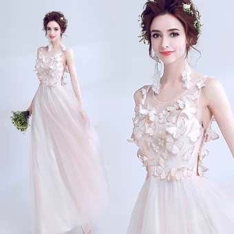 Moderne Mode Rougissant Rose Transparentes Été Robe De Soirée 2018 Princesse Encolure Dégagée Sans Manches Appliques Papillon Longue Volants Robe De Ceremonie