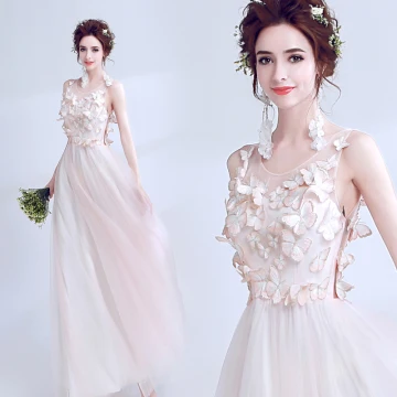 Moderne Mode Rougissant Rose Transparentes Été Robe De Soirée 2018 Princesse Encolure Dégagée Sans Manches Appliques Papillon Longue Volants Robe De Ceremonie