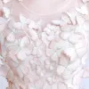 Modern / Fashion Blushing Pink See-through Summer Evening Dresses  2018 A-Line / Princess Scoop Neck Sleeveless Appliques Butterfly Floor-Length / Long Ruffle Formal Dresses