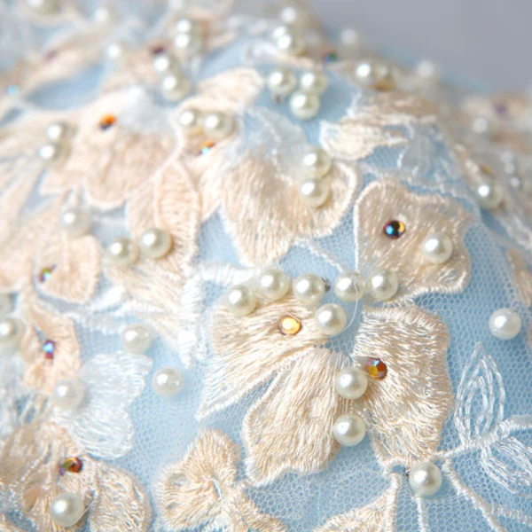 Elegante Himmelblau Pearl Rosa Abendkleider 2018 A Linie Spaghettiträger Bandeau 1/2 Ärmel Applikationen Spitze Perle Strass Lange Rüschen Rückenfreies