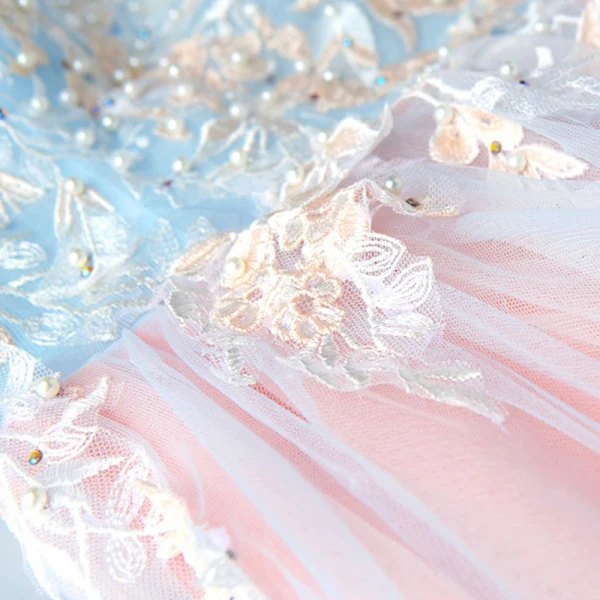 Elegante Himmelblau Pearl Rosa Abendkleider 2018 A Linie Spaghettiträger Bandeau 1/2 Ärmel Applikationen Spitze Perle Strass Lange Rüschen Rückenfreies