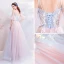 Elegante Himmelblau Pearl Rosa Abendkleider 2018 A Linie Spaghettiträger Bandeau 1/2 Ärmel Applikationen Spitze Perle Strass Lange Rüschen Rückenfreies