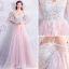 Elegante Himmelblau Pearl Rosa Abendkleider 2018 A Linie Spaghettiträger Bandeau 1/2 Ärmel Applikationen Spitze Perle Strass Lange Rüschen Rückenfreies