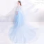 Élégant Bleu Ciel Robe De Soirée 2018 Princesse Encolure Carrée 3/4 Manches Brodé Appliques En Dentelle Faux Diamant Chapel Train Volants Dos Nu Robe De Ceremonie