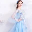 Élégant Bleu Ciel Robe De Soirée 2018 Princesse Encolure Carrée 3/4 Manches Brodé Appliques En Dentelle Faux Diamant Chapel Train Volants Dos Nu Robe De Ceremonie