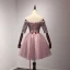 Chic / Beautiful Pearl Pink Party Dresses 2017 Ball Gown Off-The-Shoulder 1/2 Sleeves Appliques Lace Beading Crystal Sash Short Ruffle Backless Formal Dresses