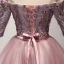 Chic / Beautiful Pearl Pink Party Dresses 2017 Ball Gown Off-The-Shoulder 1/2 Sleeves Appliques Lace Beading Crystal Sash Short Ruffle Backless Formal Dresses