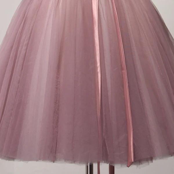 Chic / Beautiful Pearl Pink Party Dresses 2017 Ball Gown Off-The-Shoulder 1/2 Sleeves Appliques Lace Beading Crystal Sash Short Ruffle Backless Formal Dresses
