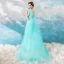 Chic / Beautiful Pool Blue Evening Dresses  2018 A-Line / Princess V-Neck Sleeveless Appliques Butterfly Watteau Train Ruffle Backless Formal Dresses