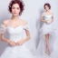 Hohes Niedriges Weiß Organza Sommer Strand Brautkleider 2018 A Linie Off Shoulder Kurze Ärmel Rückenfreies Applikationen Mit Spitze Asymmetrisch Fallende Rüsche