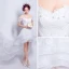 Hohes Niedriges Weiß Organza Sommer Strand Brautkleider 2018 A Linie Off Shoulder Kurze Ärmel Rückenfreies Applikationen Mit Spitze Asymmetrisch Fallende Rüsche