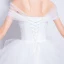 Mooie / Prachtige Witte Organza Zomer Strand Trouwjurken 2018 Baljurk Uit De Schouder Korte Mouwen Ruglooze Asymmetrisch Chapel Train Ruche