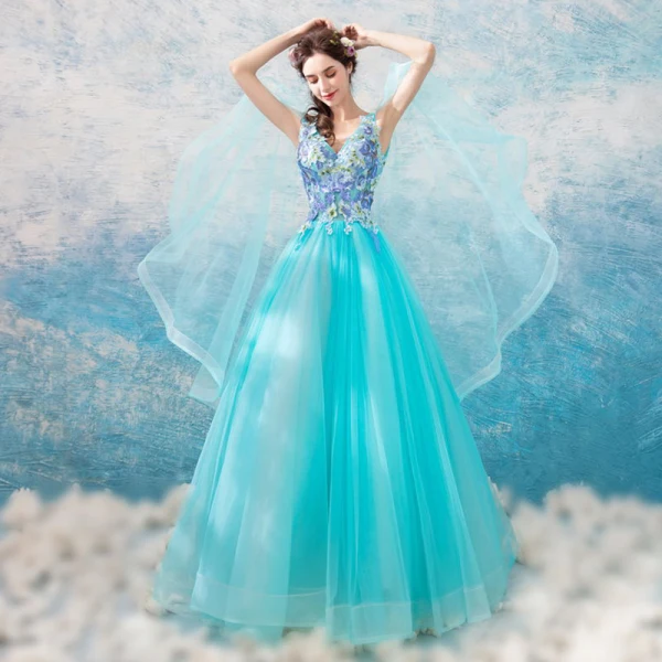 amazing blue dresses Long Quinceanera Dress Glitter Ball Gown main image 1