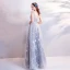 Chic / Belle Gris Robe De Soirée 2018 Empire V-Cou Sans Manches Étoile Appliques Perlage Longue Volants Dos Nu Robe De Ceremonie