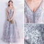 Chic / Belle Gris Robe De Soirée 2018 Empire V-Cou Sans Manches Étoile Appliques Perlage Longue Volants Dos Nu Robe De Ceremonie