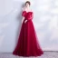 Chic / Beautiful Burgundy Evening Dresses  2018 A-Line / Princess Off-The-Shoulder Long Sleeve Sash Chapel Train Ruffle Backless Formal Dresses
