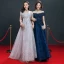 Affordable Evening Dresses  2018 Empire Off-The-Shoulder Short Sleeve Appliques Lace Beading Floor-Length / Long Ruffle Backless Formal Dresses