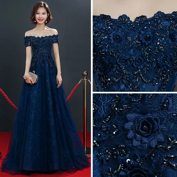 Affordable Evening Dresses 2018 Empire Off-The-Shoulder Short Sleeve Appliques Lace Beading Floor-Length / Long Ruffle Backless Formal Dresses