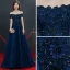 Affordable Evening Dresses  2018 Empire Off-The-Shoulder Short Sleeve Appliques Lace Beading Floor-Length / Long Ruffle Backless Formal Dresses