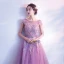 Elegant Lilac Evening Dresses  2018 A-Line / Princess Scoop Neck Cap Sleeves Appliques Lace Pearl Beading Bow Sash Sweep Train Ruffle