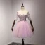 Schöne Lila Heimkehr Abiballkleider 2017 Ballkleid Off Shoulder 1/2 Ärmel Applikationen Mit Spitze Perlenstickerei Kristall Pailletten Perle Stoffgürtel Kurze Rüschen Rückenfreies Festliche Kleider