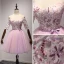 Schöne Lila Heimkehr Abiballkleider 2017 Ballkleid Off Shoulder 1/2 Ärmel Applikationen Mit Spitze Perlenstickerei Kristall Pailletten Perle Stoffgürtel Kurze Rüschen Rückenfreies Festliche Kleider