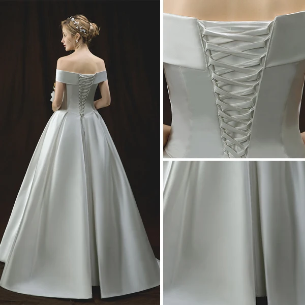 Simple Ivoire Robe De Mariée 2018 Princesse De l'épaule Manches Courtes Dos Nu Longue Volants