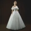 Chic / Beautiful Ivory Wedding Dresses 2018 Ball Gown See-through Scoop Neck Short Sleeve Backless Appliques Lace Rhinestone Beading Floor-Length / Long Ruffle