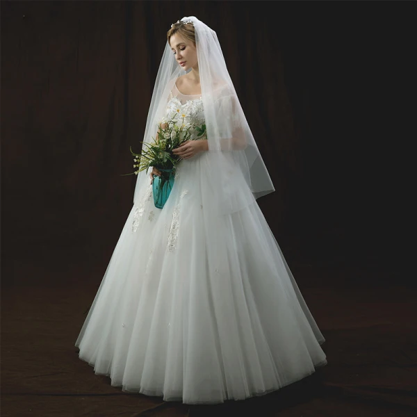 Chic / Beautiful Ivory Wedding Dresses 2018 Ball Gown See-through Scoop Neck Short Sleeve Backless Appliques Lace Rhinestone Beading Floor-Length / Long Ruffle
