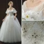 Chic / Beautiful Ivory Wedding Dresses 2018 Ball Gown See-through Scoop Neck Short Sleeve Backless Appliques Lace Rhinestone Beading Floor-Length / Long Ruffle