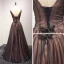 Chic / Beautiful Black Champagne Evening Dresses  2017 A-Line / Princess V-Neck Sleeveless Appliques Flower Beading Crystal Floor-Length / Long Ruffle Backless Formal Dresses