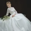 Chinese style Ivory Pierced Wedding Dresses 2018 A-Line / Princess High Neck Long Sleeve Backless Sash Cathedral Train Ruffle