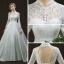 Chinese style Ivory Pierced Wedding Dresses 2018 A-Line / Princess High Neck Long Sleeve Backless Sash Cathedral Train Ruffle