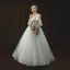 Chic / Belle Ivoire Robe De Mariée 2018 Princesse Titulaire Manches Courtes Dos Nu Appliques En Dentelle Paillettes Perlage Longue Volants