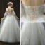 Chic / Belle Ivoire Robe De Mariée 2018 Princesse Titulaire Manches Courtes Dos Nu Appliques En Dentelle Paillettes Perlage Longue Volants