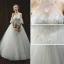 Chic / Belle Ivoire Robe De Mariée 2018 Princesse Titulaire Manches Courtes Dos Nu Appliques En Dentelle Paillettes Perlage Longue Volants