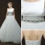 Élégant Ivoire Robe De Mariée 2018 Princesse Encolure Dégagée Sans Manches Dos Nu Perle Faux Diamant Ceinture Chapel Train Volants