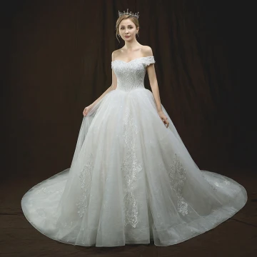 Luxury Gorgeous Ivory Wedding Dresses 2018 Ball Gown Off The Shoulder Short Sleeve Backless Appliques Lace Beading Cathedral Train Ruffle