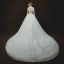 Luxury / Gorgeous Ivory Wedding Dresses 2018 Ball Gown Off-The-Shoulder Short Sleeve Backless Appliques Lace Beading Cathedral Train Ruffle