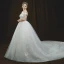 Luxury / Gorgeous Ivory Wedding Dresses 2018 Ball Gown Off-The-Shoulder Short Sleeve Backless Appliques Lace Beading Cathedral Train Ruffle