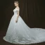 Luxury / Gorgeous Ivory Wedding Dresses 2018 A-Line / Princess Off-The-Shoulder Short Sleeve Backless Appliques Lace Glitter Sequins Beading Cathedral Train Ruffle