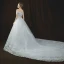 Luxury / Gorgeous Ivory Wedding Dresses 2018 A-Line / Princess Off-The-Shoulder Short Sleeve Backless Appliques Lace Glitter Sequins Beading Cathedral Train Ruffle