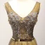 Modern / Fashion Gold Evening Dresses  2017 A-Line / Princess V-Neck Sleeveless Beading Crystal Glitter Sequins Pearl Metal Sash Floor-Length / Long Ruffle Backless Formal Dresses