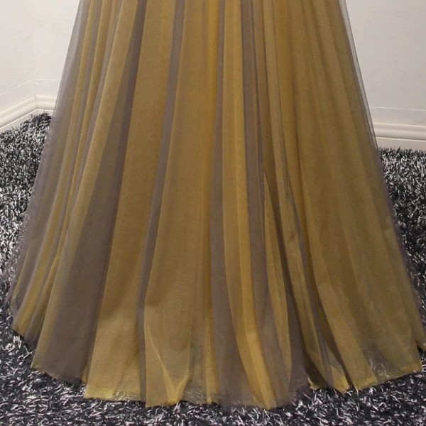Modern / Fashion Gold Evening Dresses  2017 A-Line / Princess V-Neck Sleeveless Beading Crystal Glitter Sequins Pearl Metal Sash Floor-Length / Long Ruffle Backless Formal Dresses