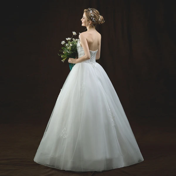 Chic / Belle Ivoire Robe De Mariée 2018 Robe Boule Bustier Sans Manches Dos Nu Appliques En Dentelle Paillettes Perle Longue Volants