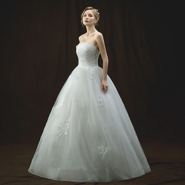 Chic / Belle Ivoire Robe De Mariée 2018 Robe Boule Bustier Sans Manches Dos Nu Appliques En Dentelle Paillettes Perle Longue Volants