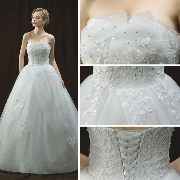 Chic / Belle Ivoire Robe De Mariée 2018 Robe Boule Bustier Sans Manches Dos Nu Appliques En Dentelle Paillettes Perle Longue Volants