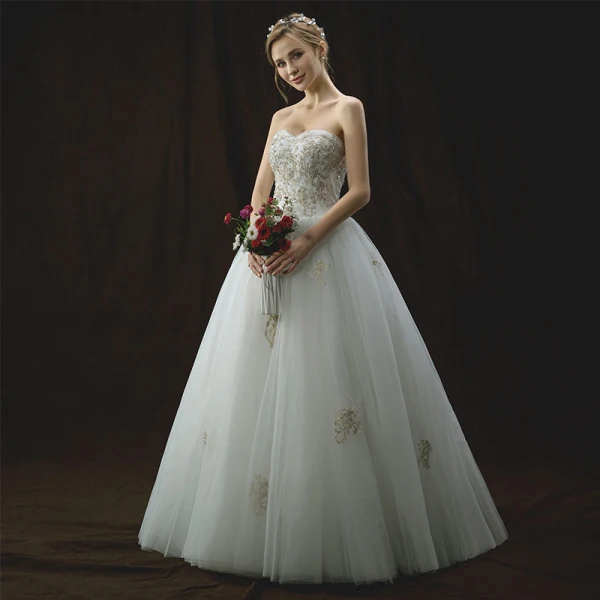 Chic / Beautiful Ivory Wedding Dresses 2018 A-Line / Princess Sweetheart Sleeveless Backless Gold Appliques Lace Sequins Pearl Floor-Length / Long Ruffle