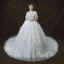 Chic / Belle Ivoire Robe De Mariée 2018 Robe Boule Transparentes V-Cou Manches Courtes Dos Nu Appliques En Dentelle Paillettes Perle Royal Train Volants