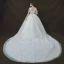 Chic / Belle Ivoire Robe De Mariée 2018 Robe Boule Transparentes V-Cou Manches Courtes Dos Nu Appliques En Dentelle Paillettes Perle Royal Train Volants